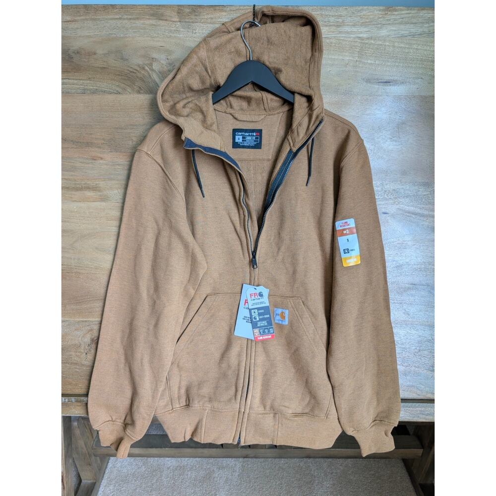 NWT Carhartt Force Zip Up Sweatshirt Mens Small Brown Loose Fit Flame Resistant